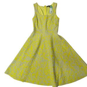 Brixon Ivy Yellow & Gray Textured Fit & Flare‎ Dress XS NWT